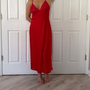 INC International Concepts Long Length Red Nightgown Lace Details  Sz. M